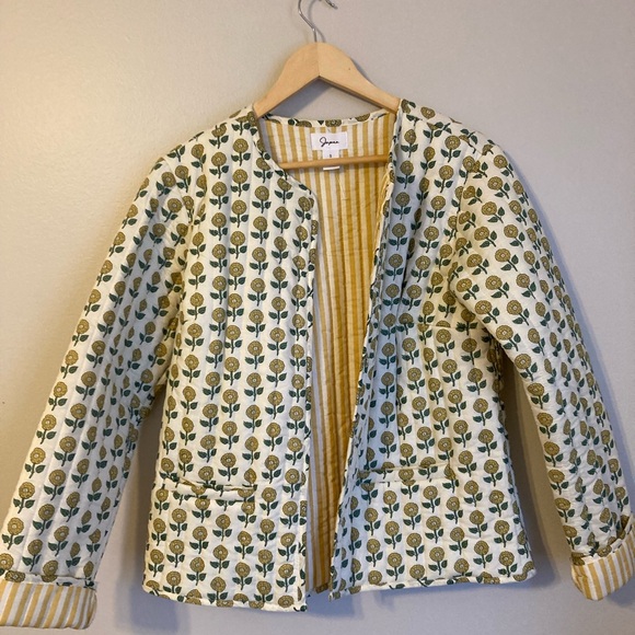 Japna Jackets & Blazers - Japna Floral quilted jacket - Cream and Yellow